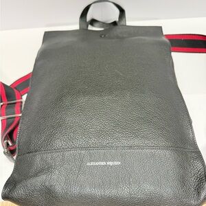 Alexander McQueen Black Leather Backpack with Red Straps